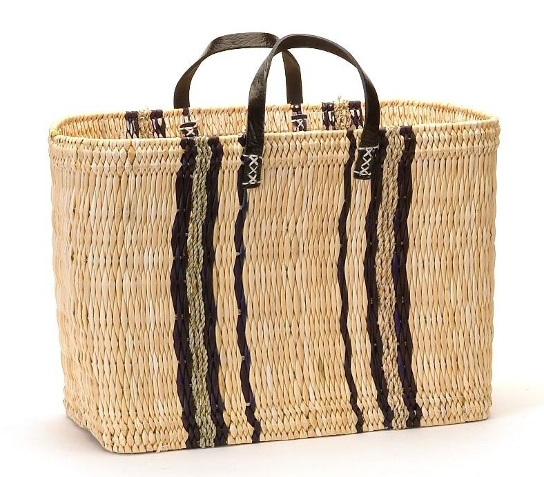 Rectangular Indigo Stripe Woven Market Bag