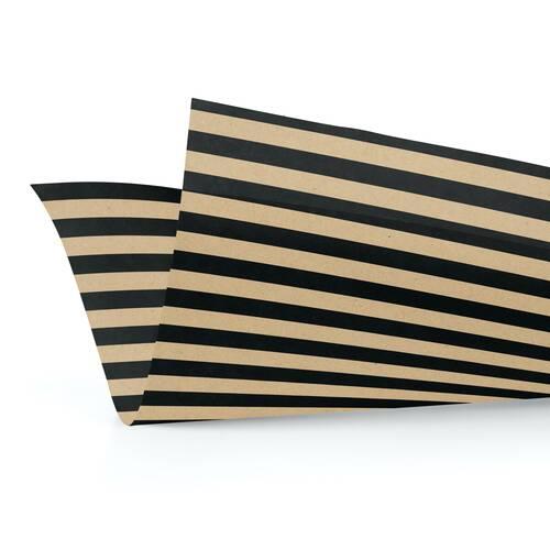 Black/Kraft Stripe Tissue Paper, 3 Sheets