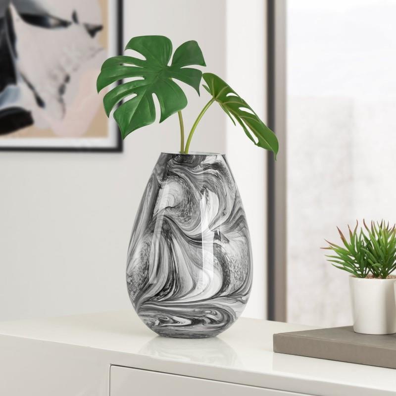 Marble Ink Swirl Glass Bullet Vase, 9"H