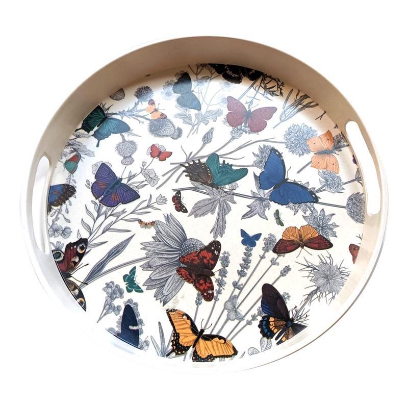 Butterfly Bamboo Round Serving Tray