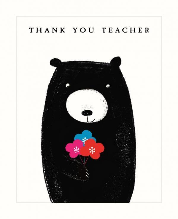 Bear With Flower Thank You Teacher Card