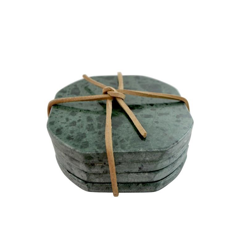 Rounded Green Marble Coasters, Set of 4
