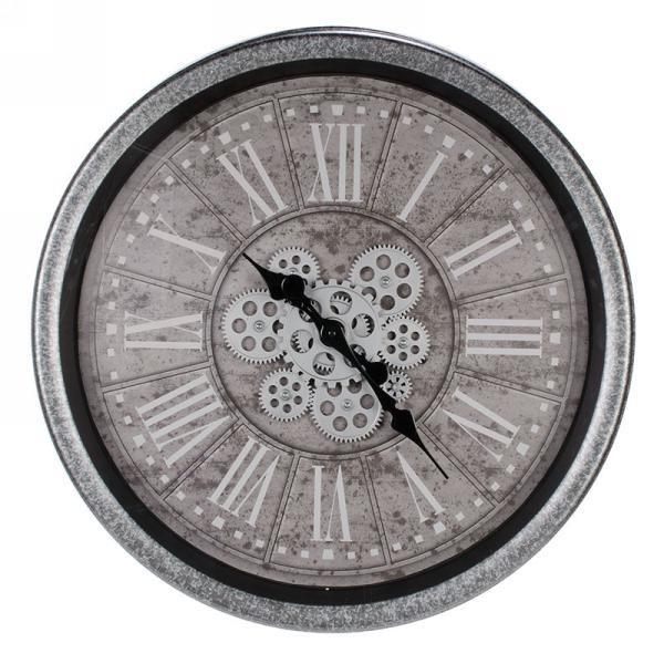 Large Silver Wall Clock With Gear Motif