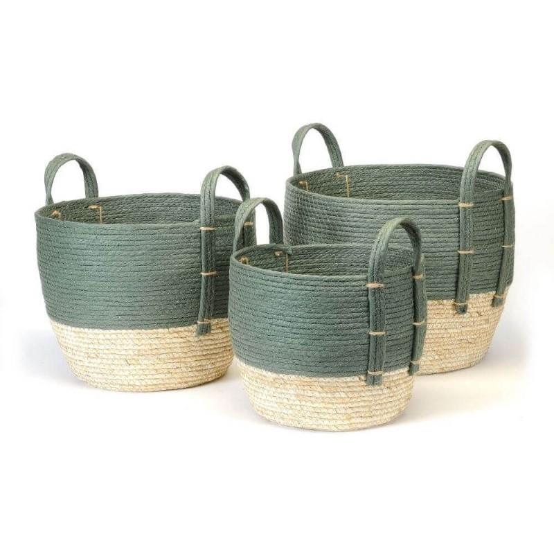 Natural Green Round Maize Baskets With Handles