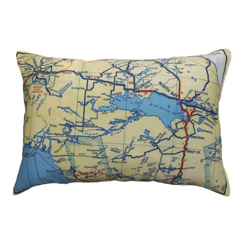French River/Nipissing Map Pillow