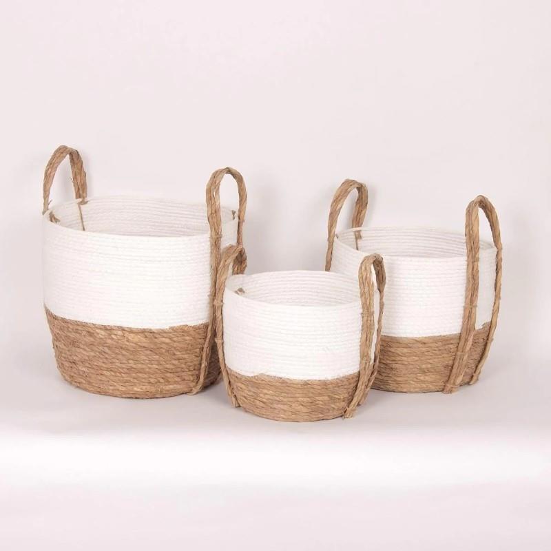 Straw Weave Basket Natural/White, Large