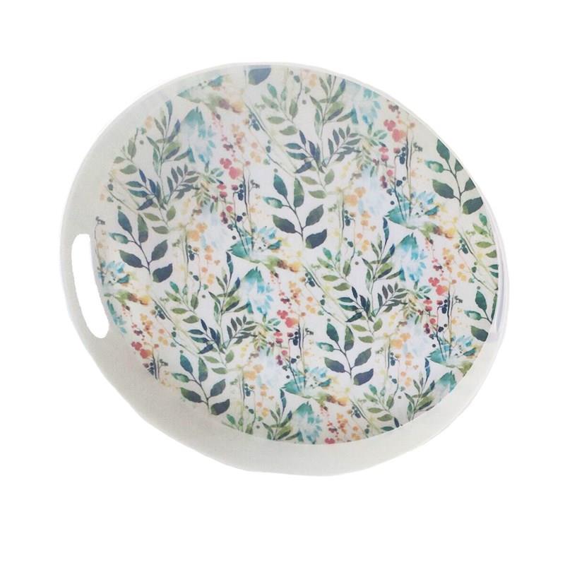 Floral Bamboo Round Serving Tray