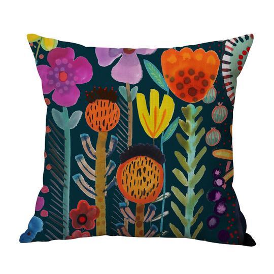 Bold Floral On Blue Indoor Toss Cushion, 18" Sq