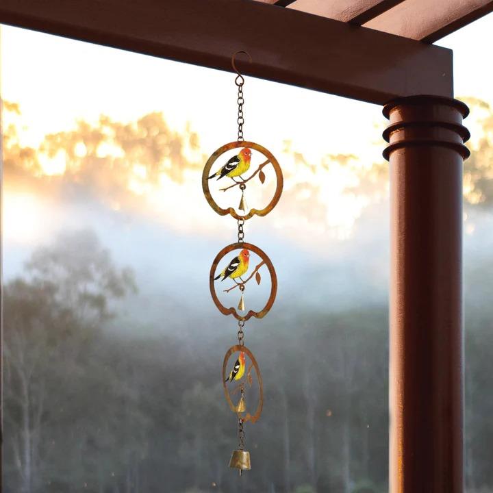 Laser Cut Hanging Western Tanagers Trio Bell