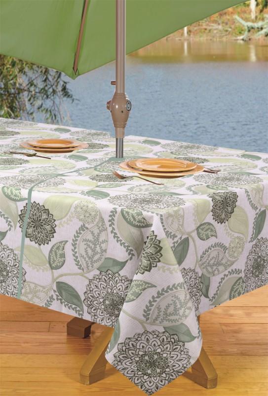 Madeira Green Tablecloth with Umbrella Hole