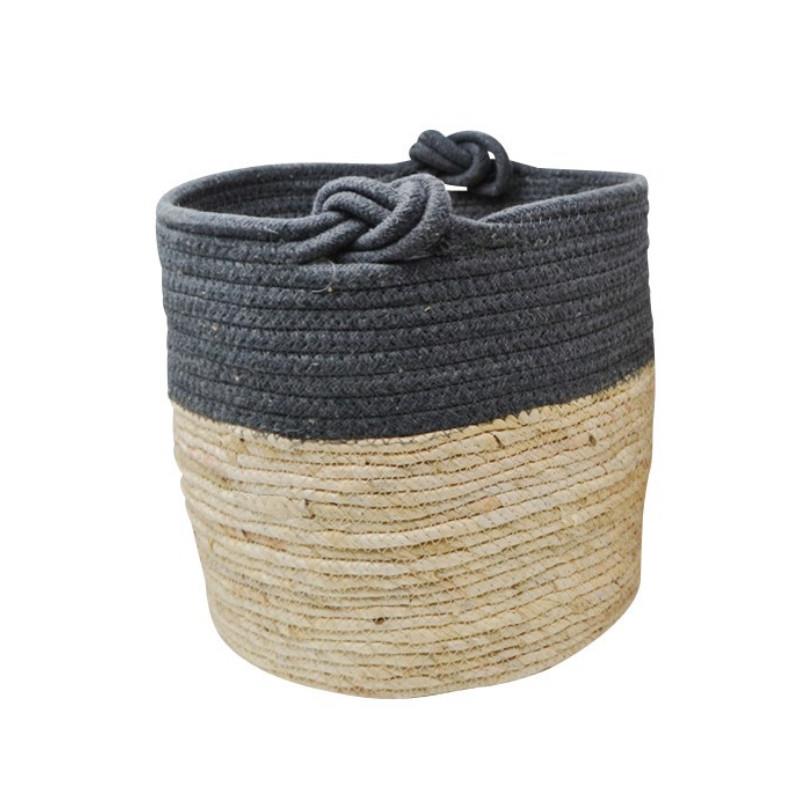 Grey Rope & Straw Basket