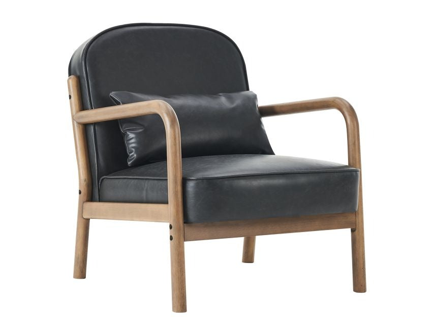 Fani Accent Chair, Faux Leather in Black and Walnut