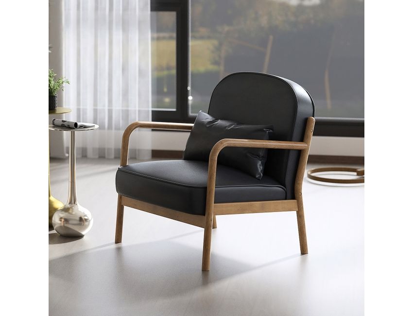 Fani Accent Chair, Faux Leather in Black and Walnut