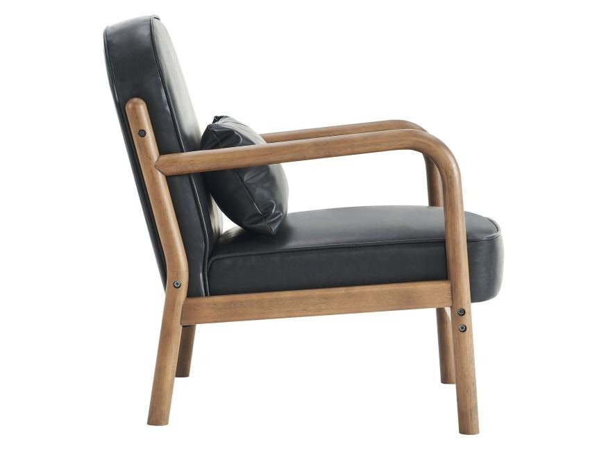 Fani Accent Chair, Faux Leather in Black and Walnut
