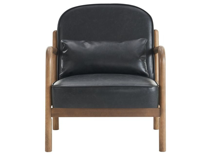 Fani Accent Chair, Faux Leather in Black and Walnut