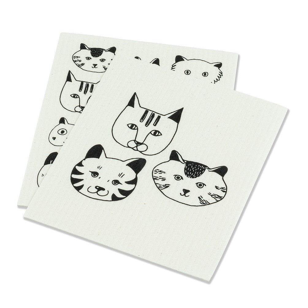 Cat Faces Swedish Dishcloth, Set of 2