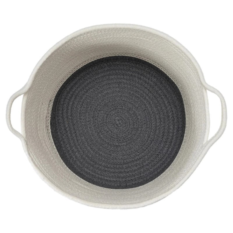 Round White &amp; Grey Cotton Rope Basket