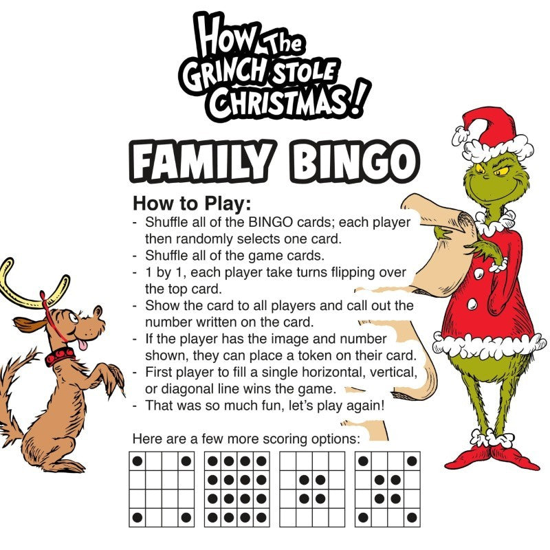 Grinch Christmas Family Bingo Game
