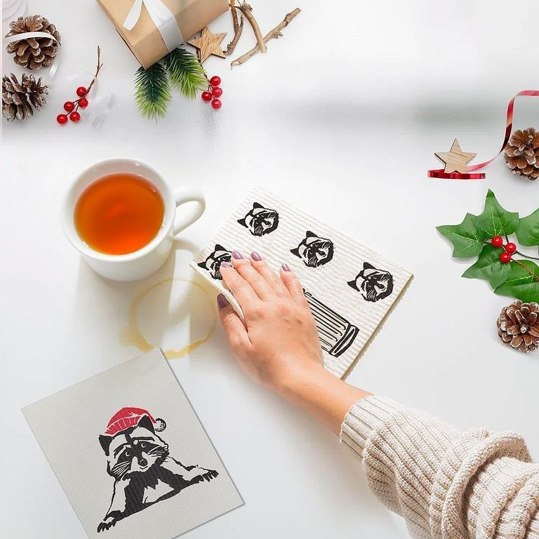 Raccoon With Hat Swedish Dishcloth, Set of 2
