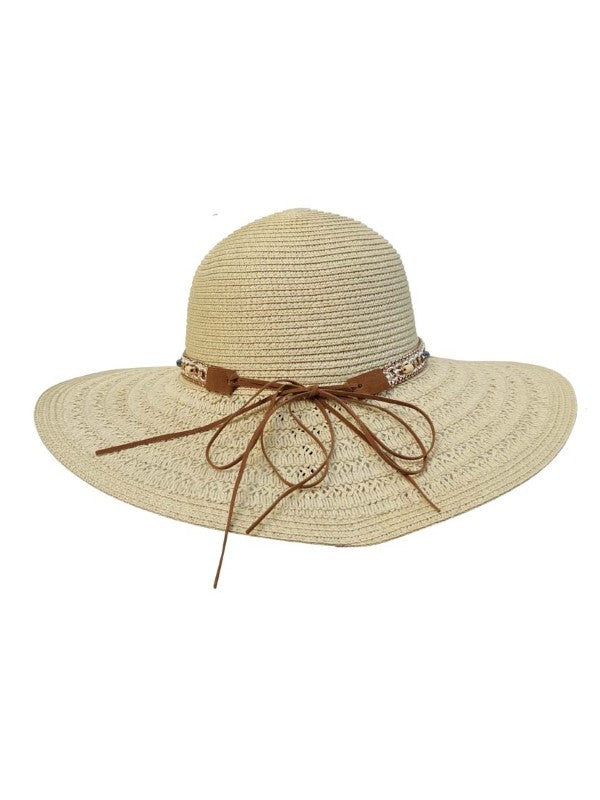 Brim Straw Hat With Gemstone Band