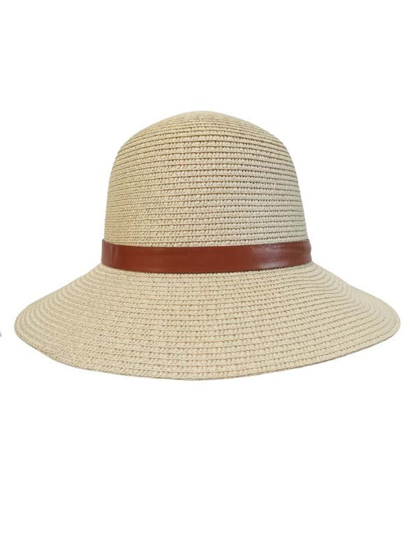 Crochet Bucket Straw Hat w/Metal Buckle Band