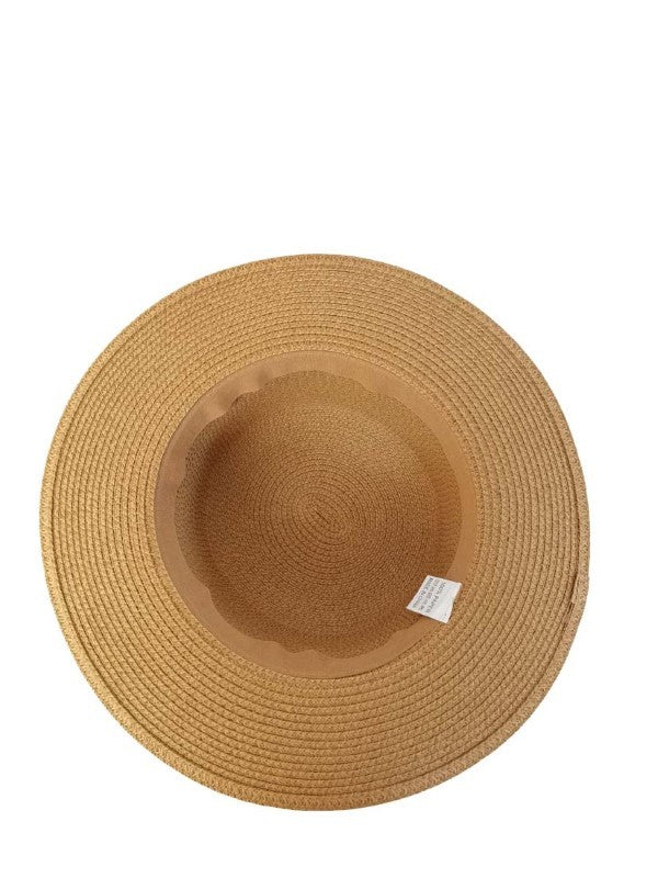 French Boater Straw Hat W/Two Tone Braided Ribbon