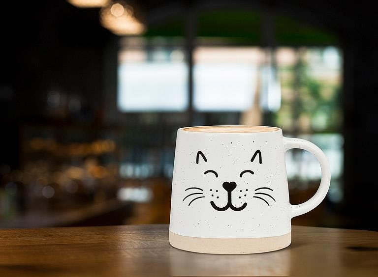 Wide Base Mug with Cat Face