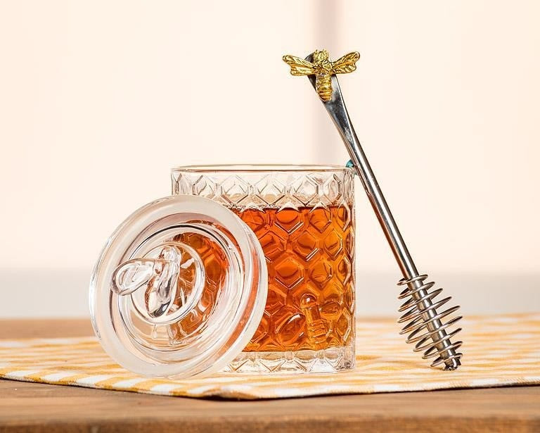 Honeycomb Jar with Bee on Sealed Lid