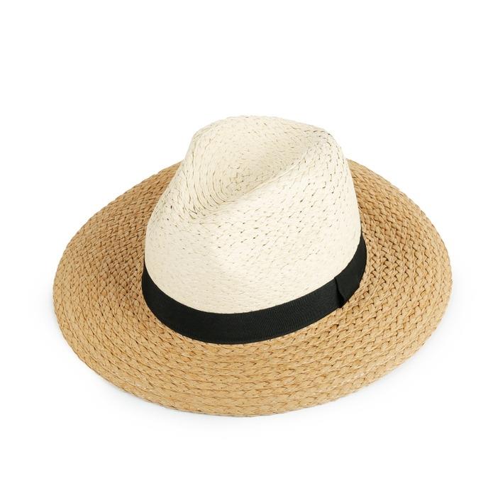 Dual Tone Panama Straw Hat w/Bow Trimmings