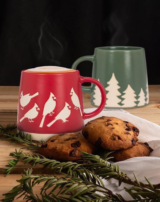 Wide Base Mug with Pine Trees, 14oz