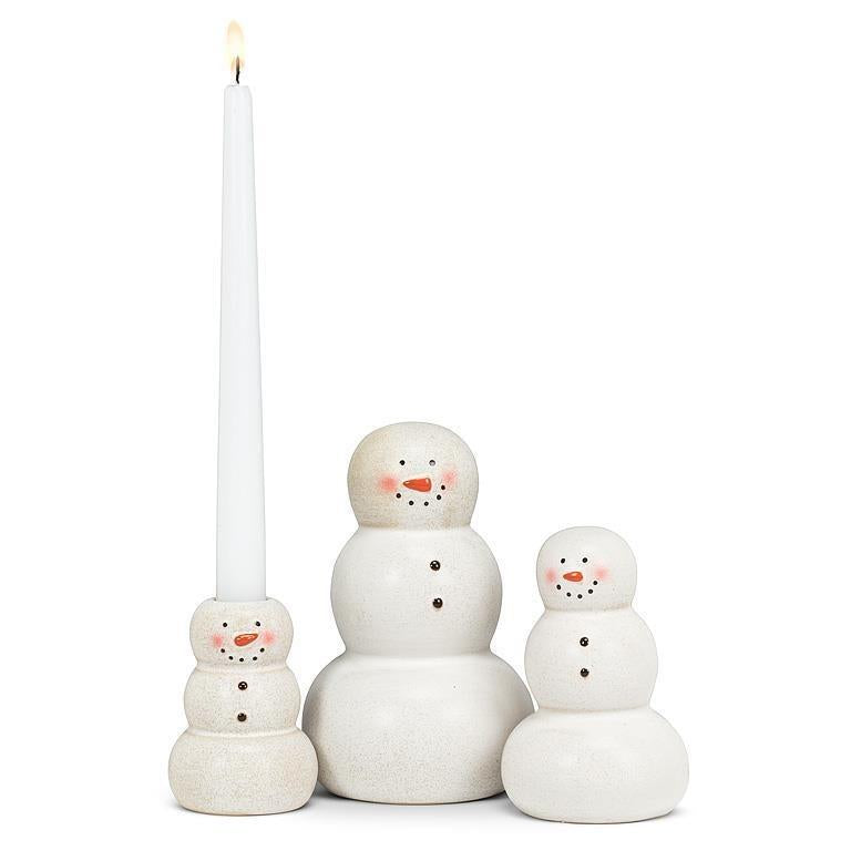 Small Happy Snowman Taper Holder, 3.5"H