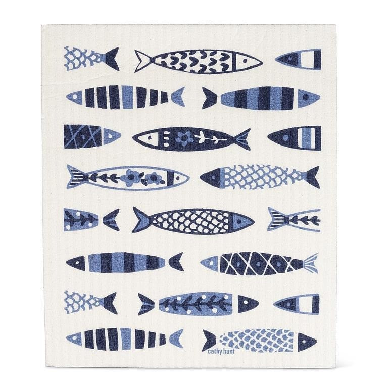 Swimming Fish Dishcloth &amp; Kitchen Towel Set of 2