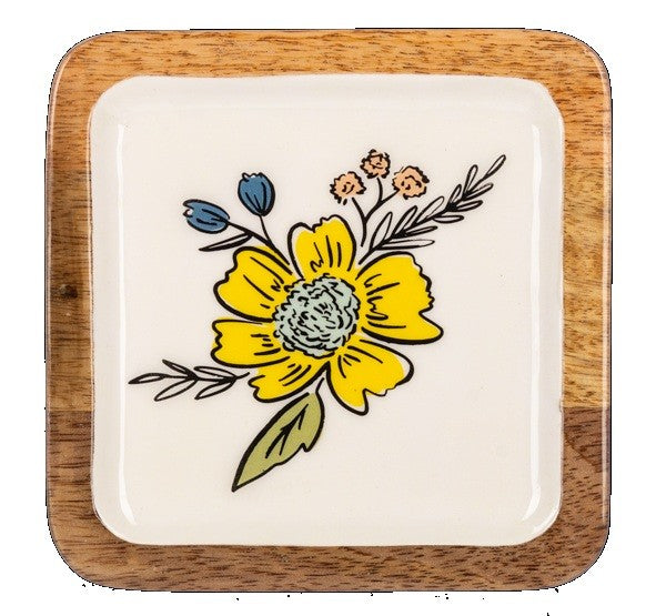 Square Colourful Flower Tidbit Tray, 6"Sq