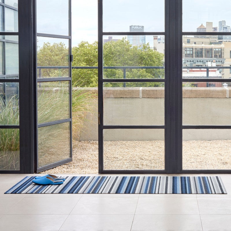 Chilewich Horizon Stripe Shag Mat, Deep Sea