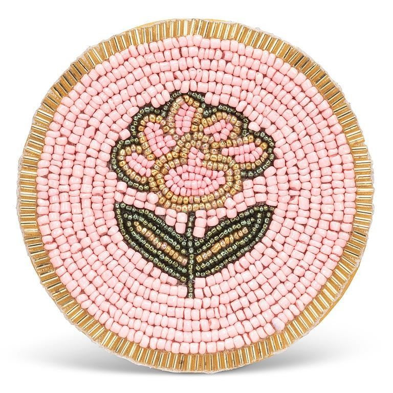 Beaded Floral Round Coaster. Set of 4