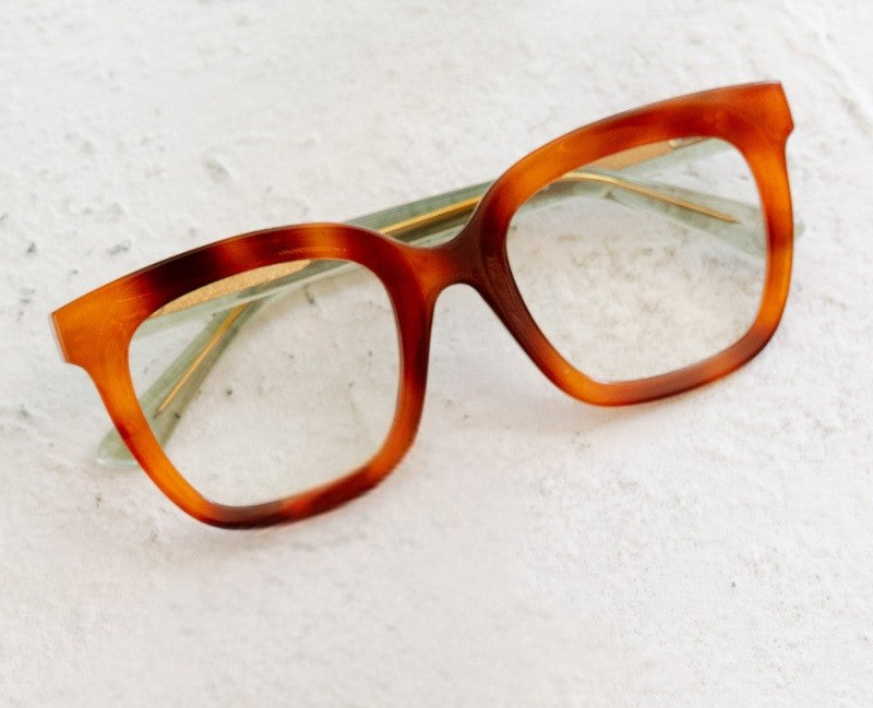 Fanfare Blonde Tortoise/Green — Blue Light Reading Glasses