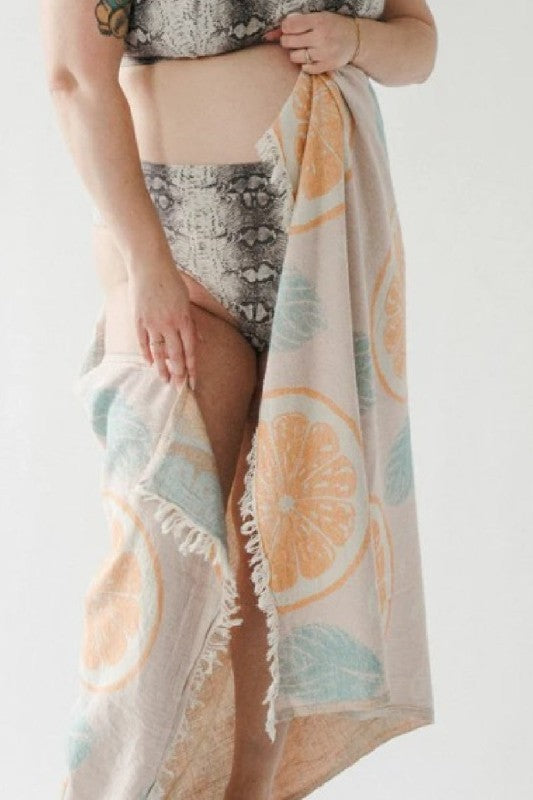 Pokoloko Orange &amp; Leaf Turkish Towel