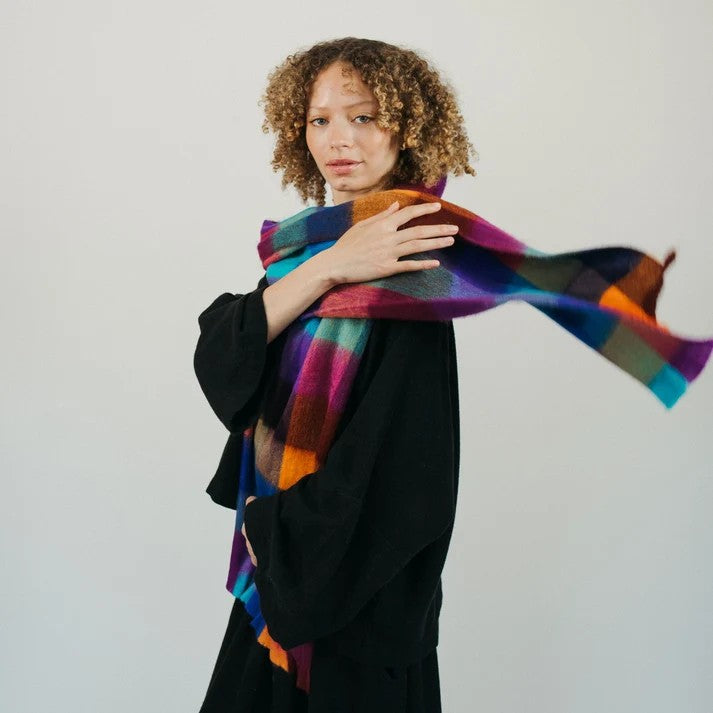 Pokoloko Alpaca Seamless Check Scarf - Thistle Check