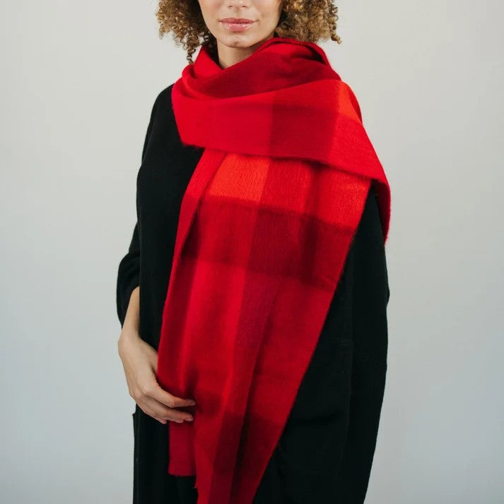 Pokoloko Alpaca Seamless Check Scarf - Carmine Check