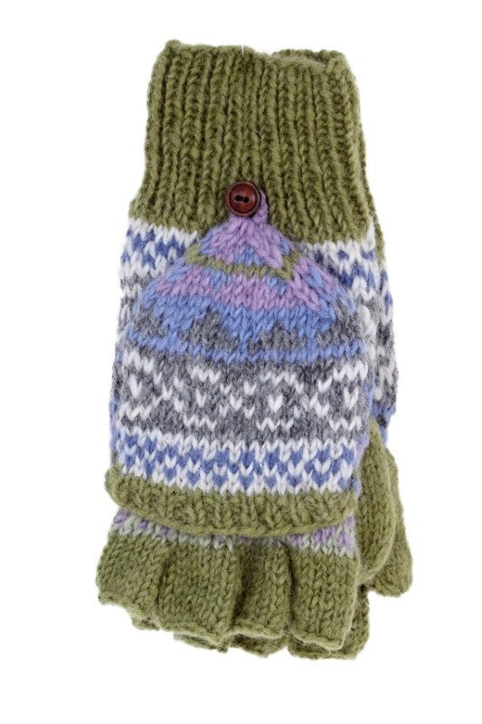 Fair Isle Olive Fingerless Gloves