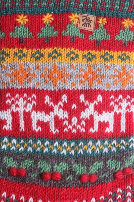 Reindeer Fair Isle Knit Stocking - Festive Red