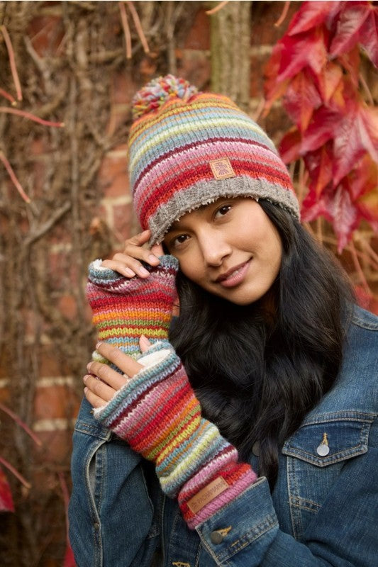 Seville Knit Sunset Stripe Fingerless Gloves