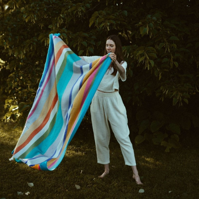 Pokoloko Tropical Multi Stripe Fringed Alpaca Blanket