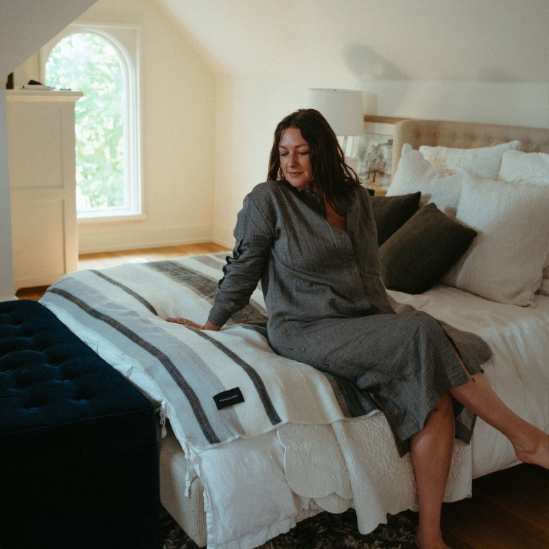 Striped Alpaca Throw Blanket - Earl Grey