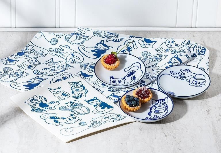 Playful Cats Dishcloth &amp; Kitchen Towel Set of 2