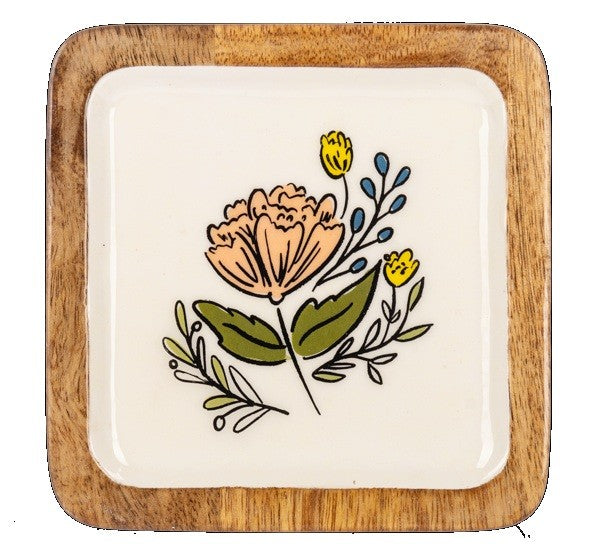 Square Colourful Flower Tidbit Tray, 6"Sq