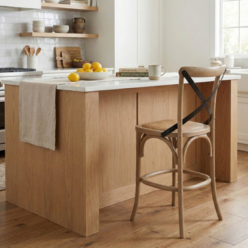 Cross Back Fixed Counter Stool - Sundried