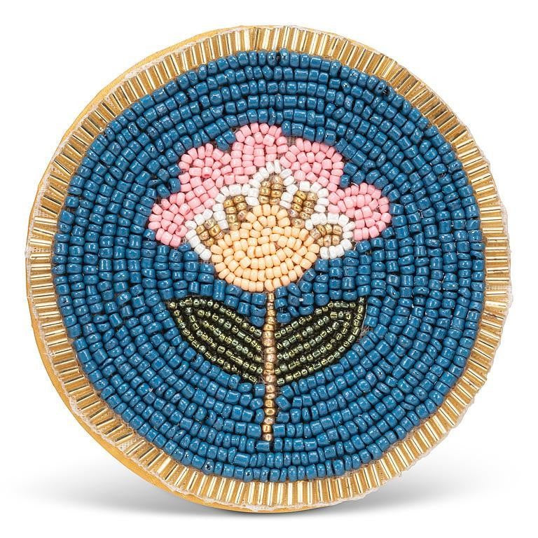 Beaded Floral Round Coaster. Set of 4