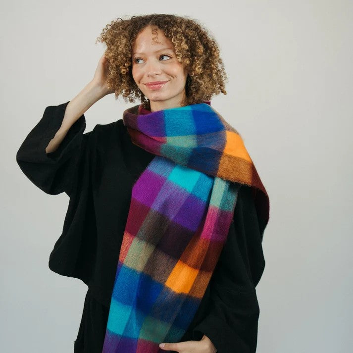 Pokoloko Alpaca Seamless Check Scarf - Thistle Check