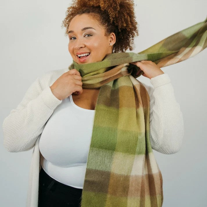 Pokoloko Alpaca Seamless Check Scarf - Rustic Apple